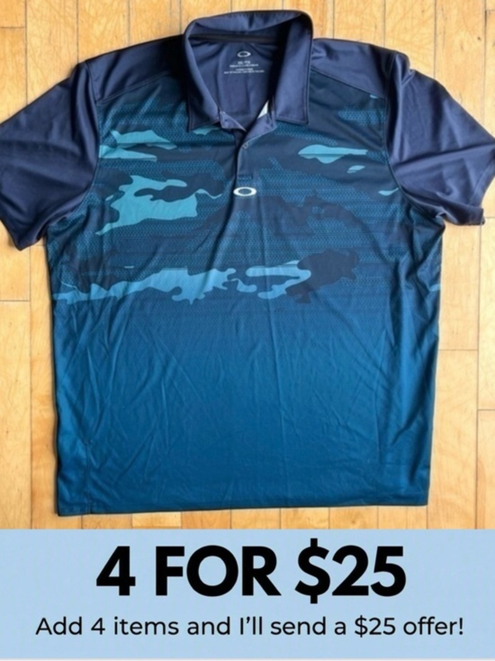 Oakley Men's Blue Camouflage Pattern Regular Fit Polo Shirt Size XXL